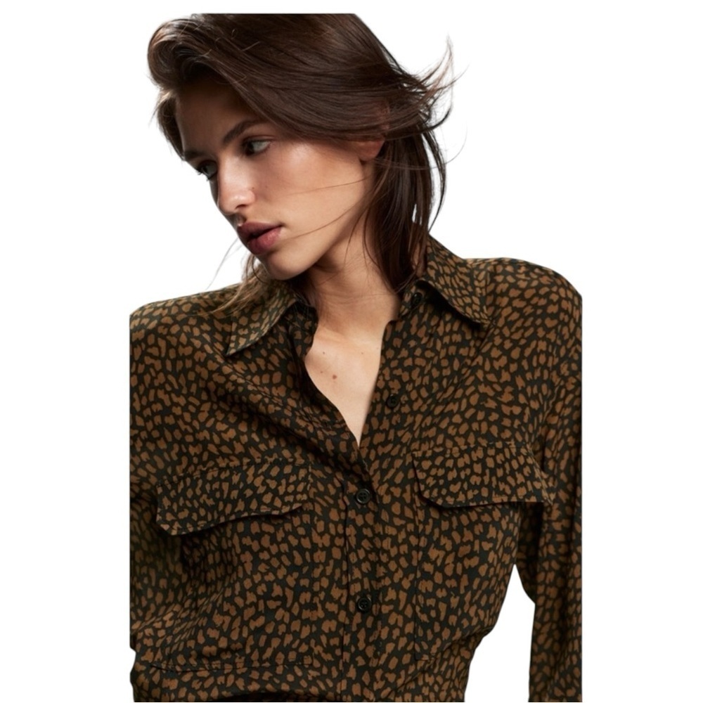Zara Long Sleeve Blouse Black Brown Size Small